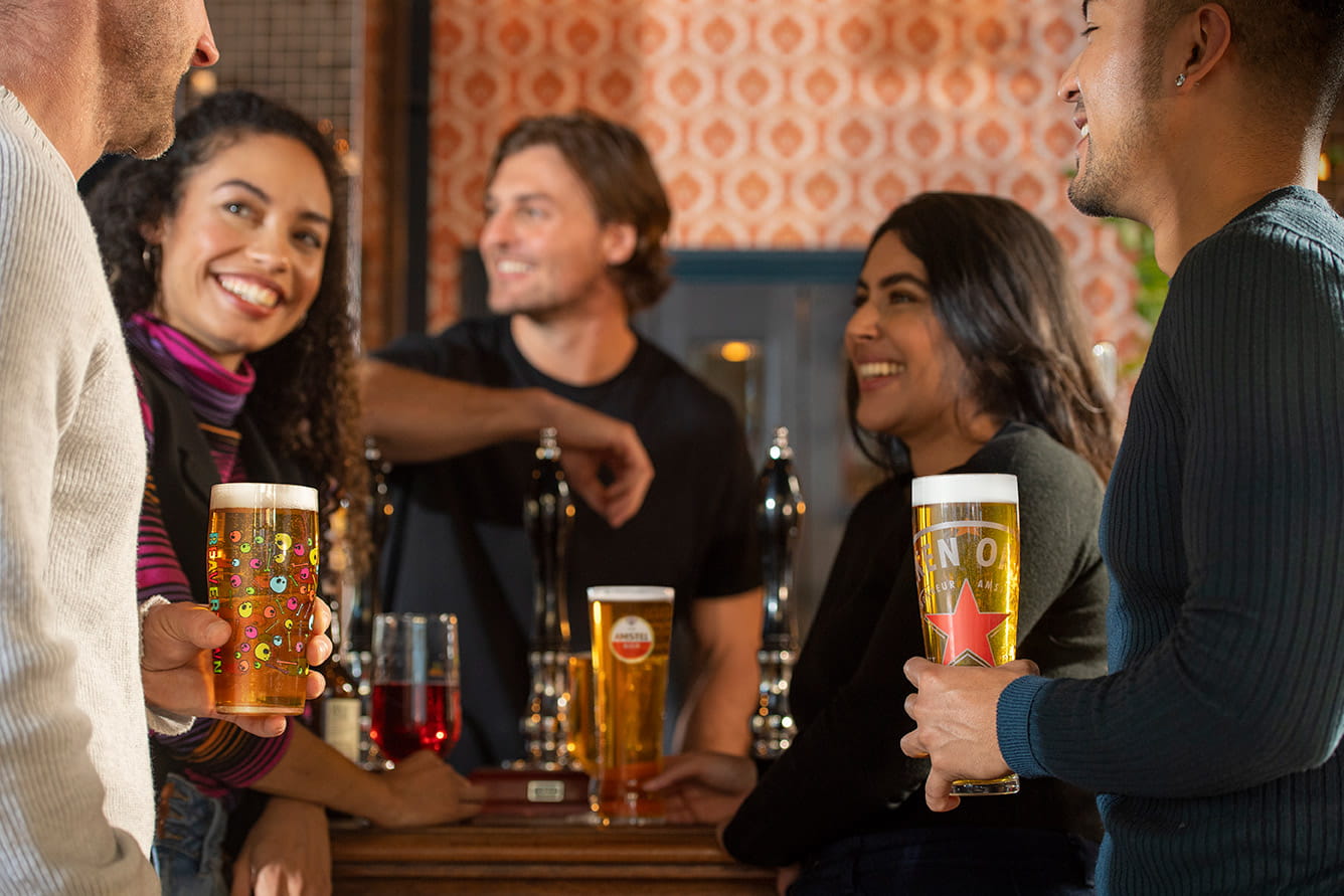 A group of people in a pub